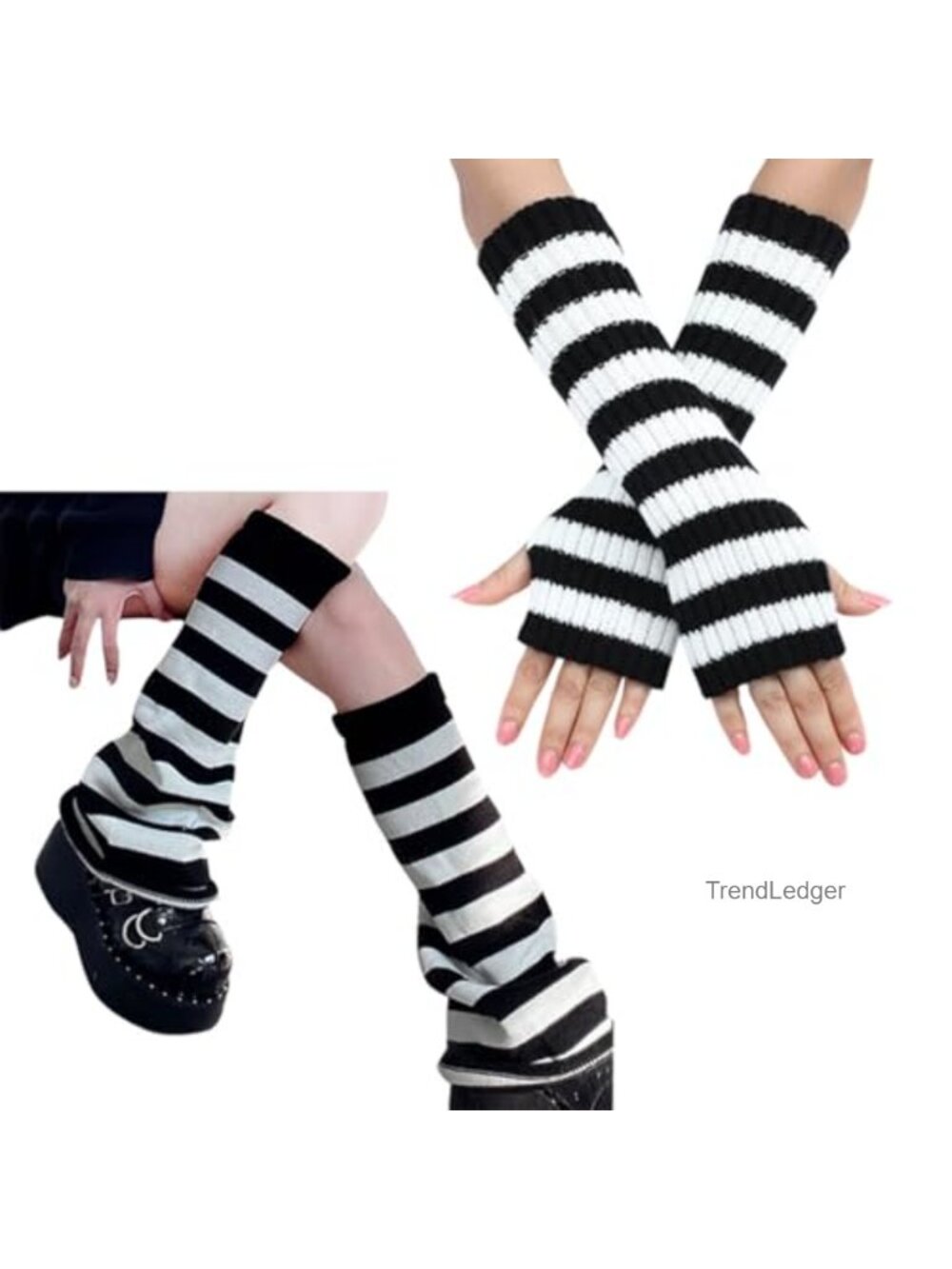 Knitted Acrylic Leg Warmers & Arm Warmers Set Y2K Harajuku Goth Style Cosplay